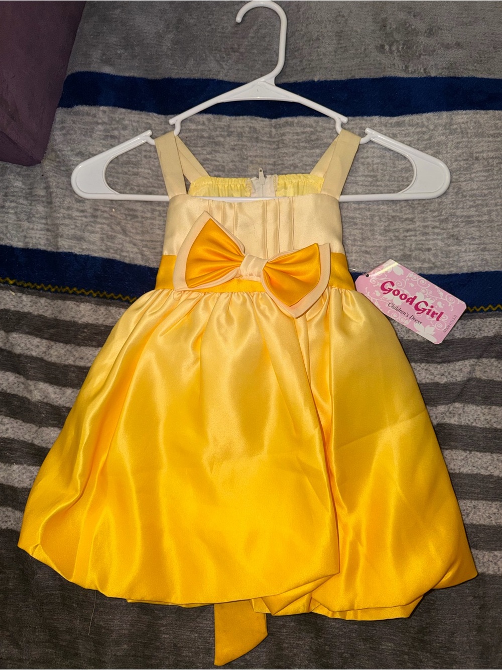 Good Girl Yellow Satin Bow Girls Dress